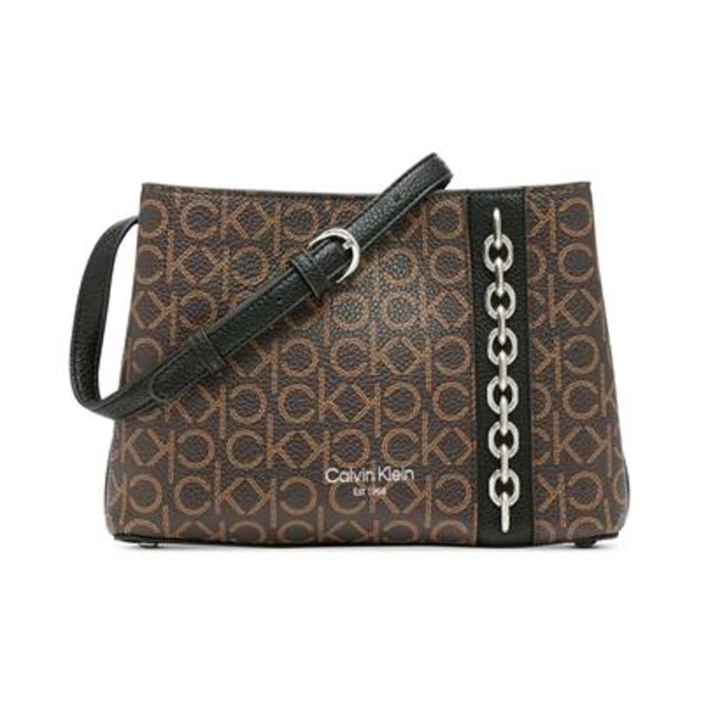 Calvin Klein Adeline Signature Triple Compartment Crossbody - Brown Khaki